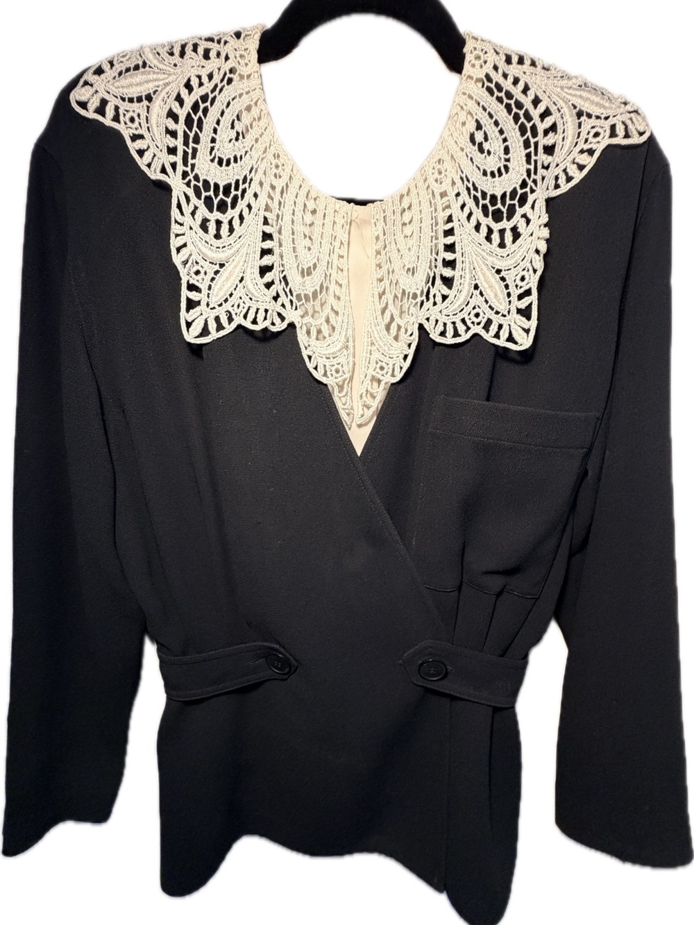 Vintage Jones New York Black Crepe Scalloped Peplum Blazer & Maxi Skirt Sz 4